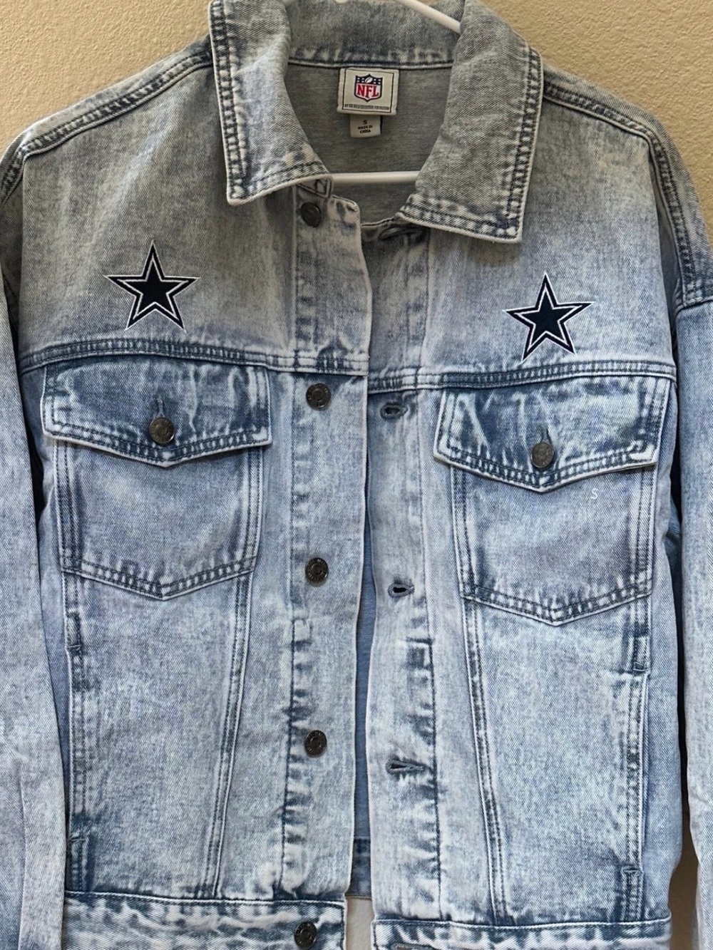 Light Blue Acid Wash Denim Jacket with Star Patches